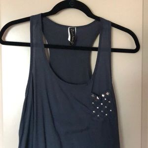 Slate grey tank with studded pocket detail